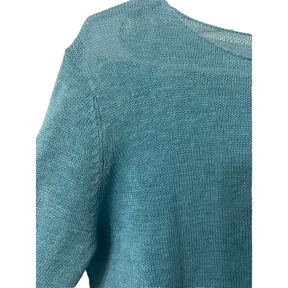 Eileen Fisher Petite Linen Knit Women Medium Blue Long Sleeve Top - Picture 2 of 4